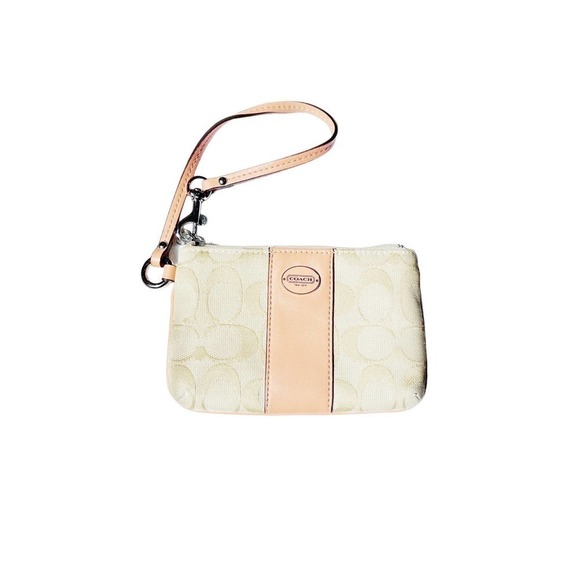 Coach Logo Wristlet Beige and Coral Purse - Picture 1 of 5